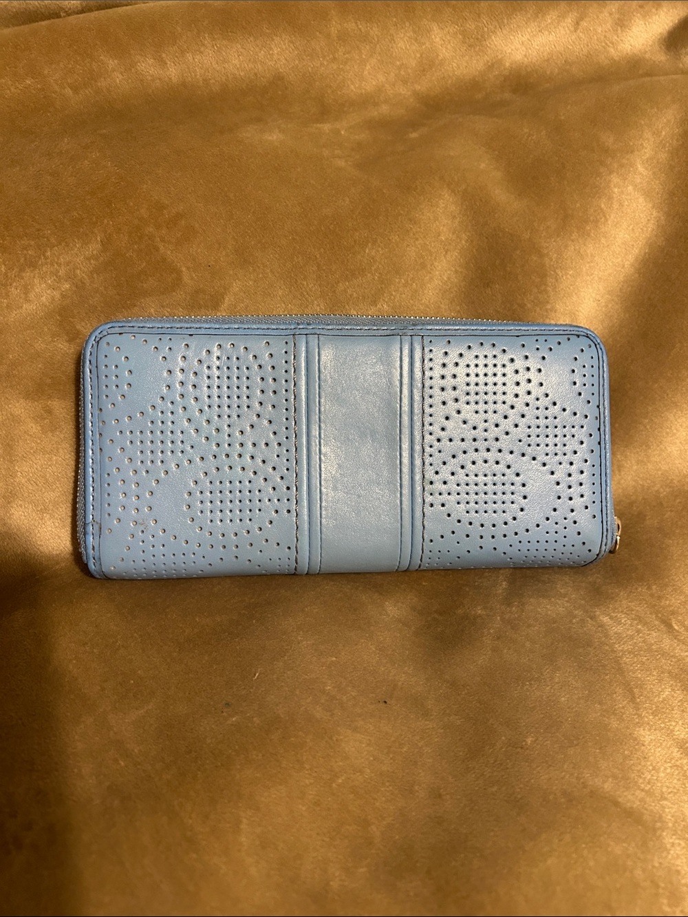 Coach Perforated Leather Zip Around Light Blue Wallet - Picture 2 of 11